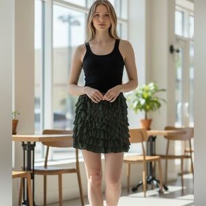 Aryn K army green ruffle mini skirt back zipper